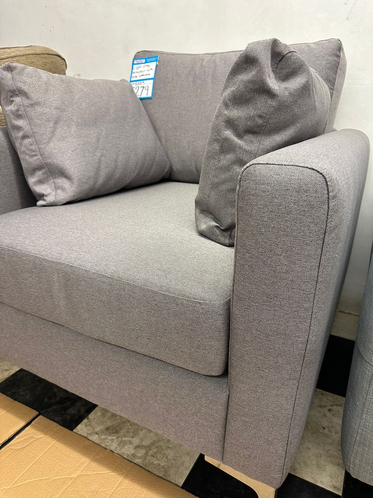 Light Grey Fabric Armchair With Side Cushions