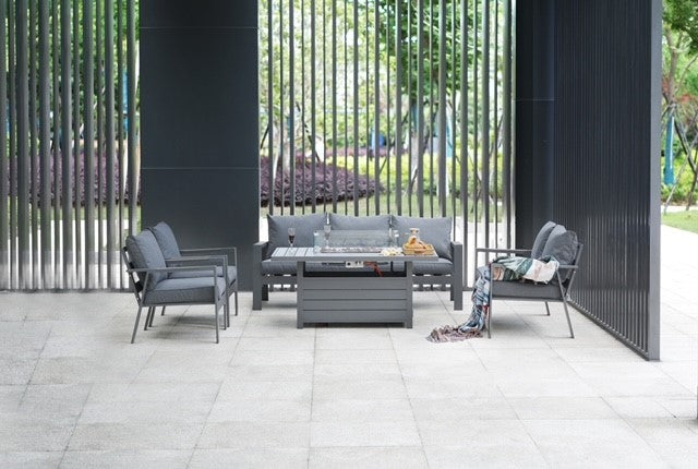 Grey Aluminium 7 Seater Sofa Fire Pit Table Set