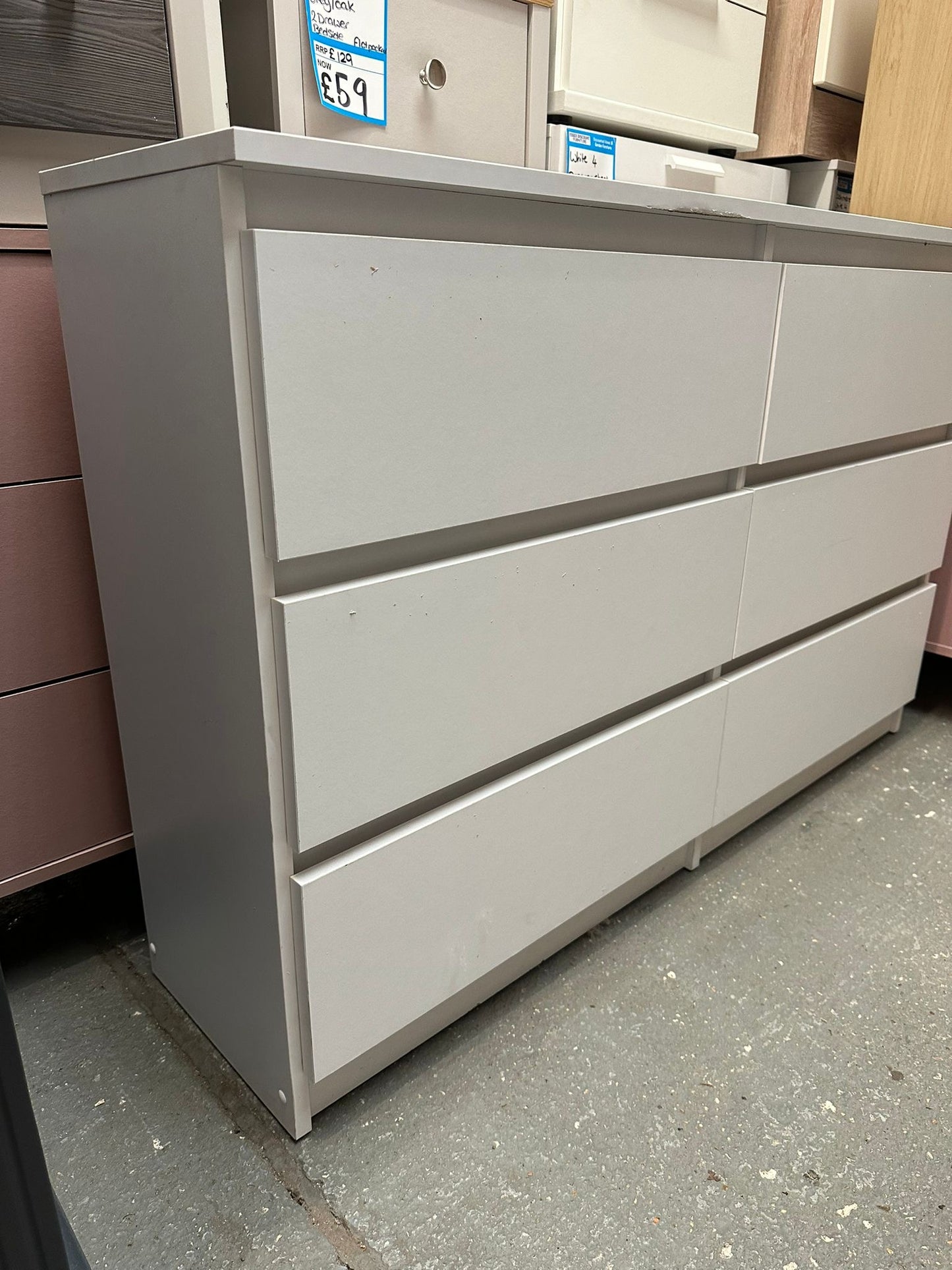 White Narrow 3 Drawer Double Chest