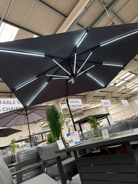 Dark Grey 3x3M Overhanging Parasol With LED's