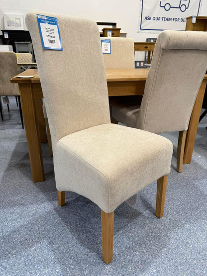 Pair of Natural Fabric Scroll Back Dining Chairs