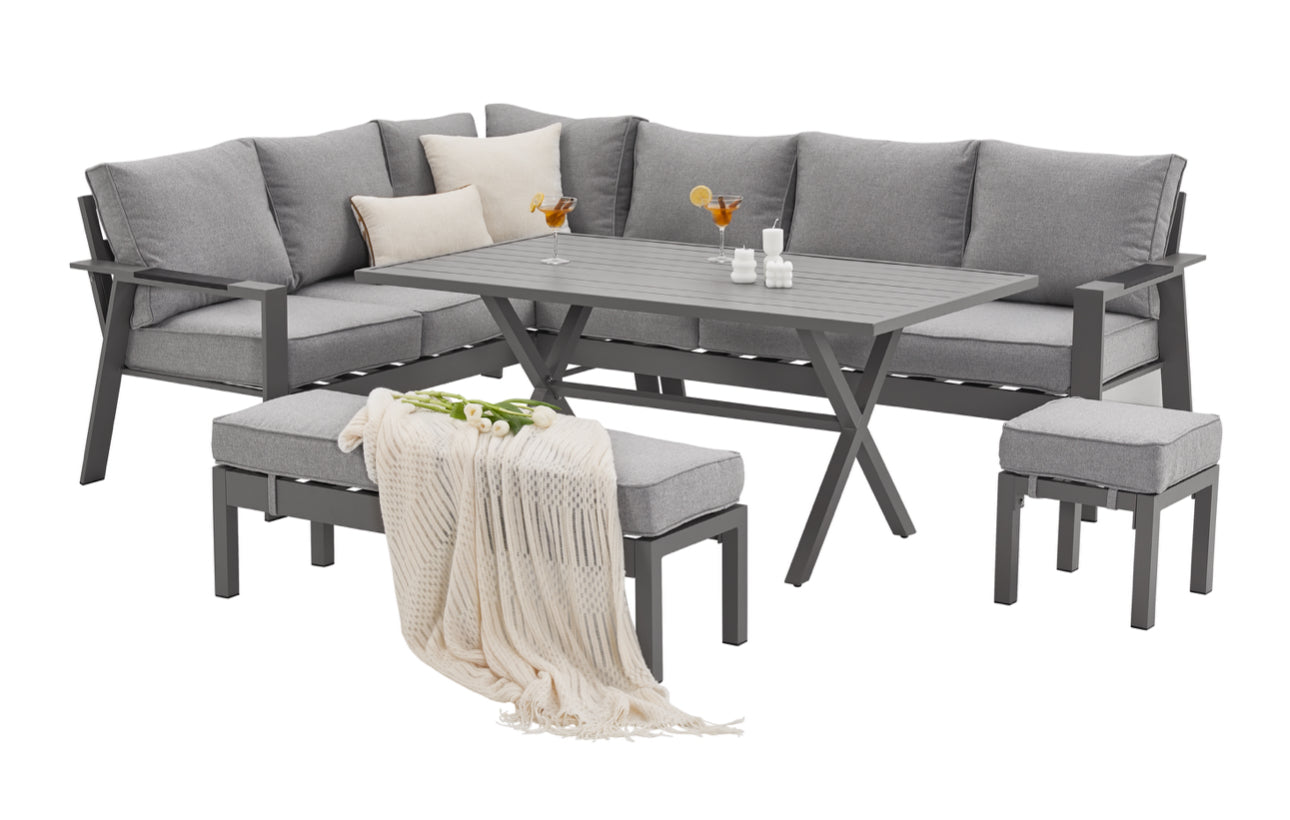 PRE ORDER Vegas Light Grey Aluminium Large Corner Dining Set