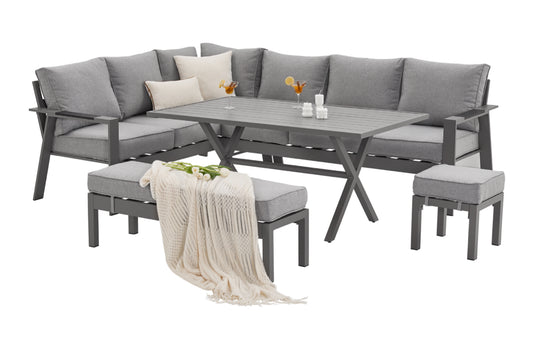 PRE ORDER Vegas Light Grey Aluminium Large Corner Dining Set