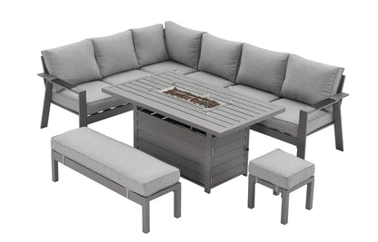 PRE ORDER Vegas Light Grey Aluminium Large Corner Fire Pit Table Set
