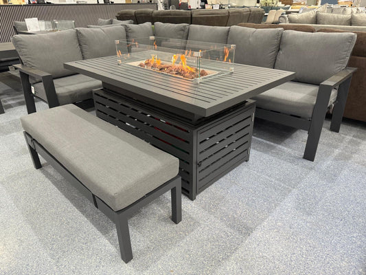Vegas Aluminium Large Corner Sofa With Rising Firepit Table Set