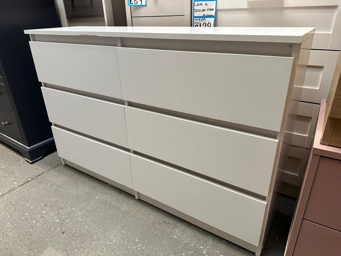 White Narrow 3 Drawer Double Chest