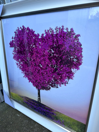 Pink Heart Tree Large Print Picture White Frame