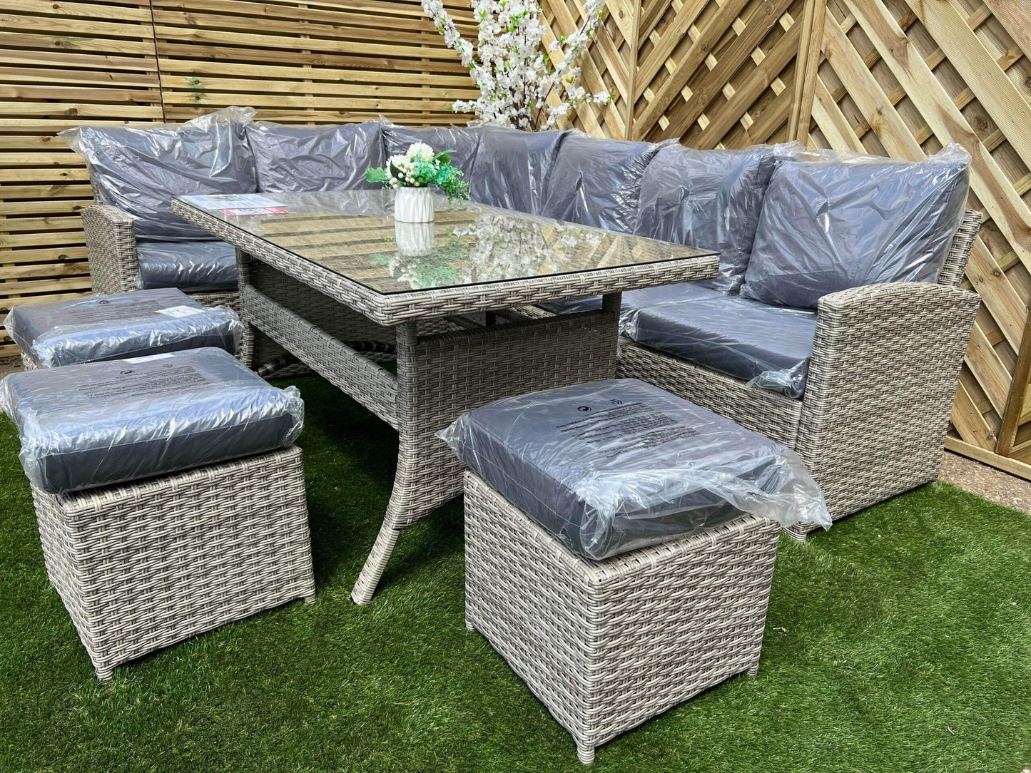 Barcelona Light Grey Rattan Large Corner Dining Set