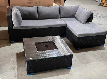 Black Rattan Corner Chaise Sofa With Ice Bucket Coffee Table