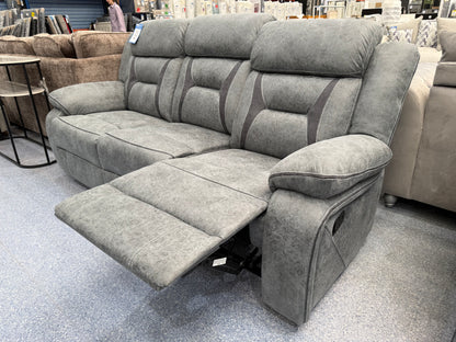 Venice Marble Grey Fabric 3 Seater Manual Reclining Sofa