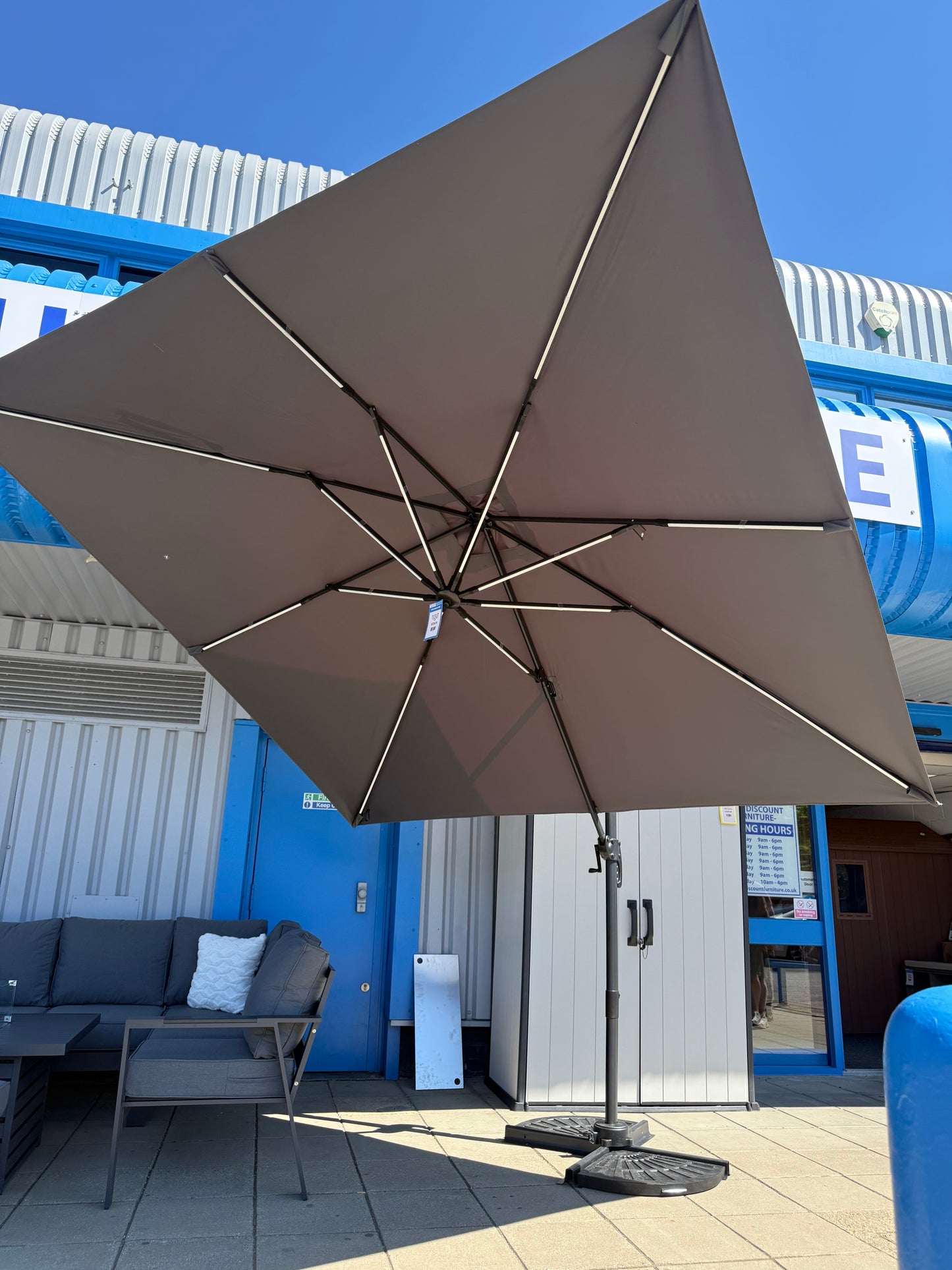 Dark Grey 3x3M Overhanging Parasol With LED's