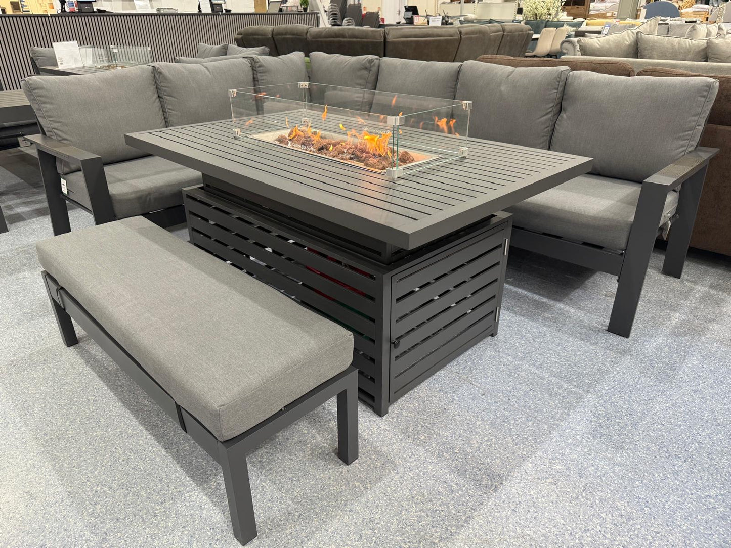 Vegas Aluminium Large Corner Sofa With Rising Firepit Table Set
