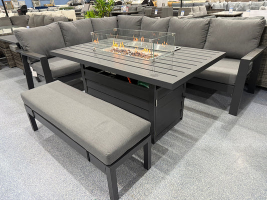 Vegas Grey Aluminium Fire Pit Table Set V2