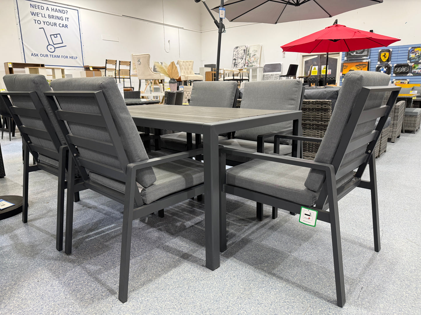 Grey Aluminium 6 Seater Garden Table & Chair Set
