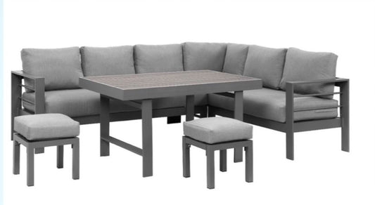 Grey Aluminium Large Corner Dining Set