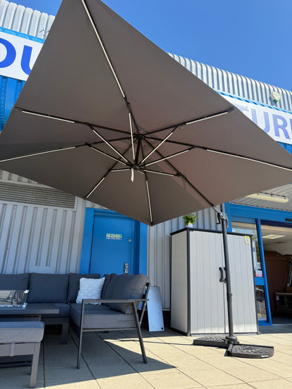 Dark Grey 3x3M Overhanging Parasol With LED's