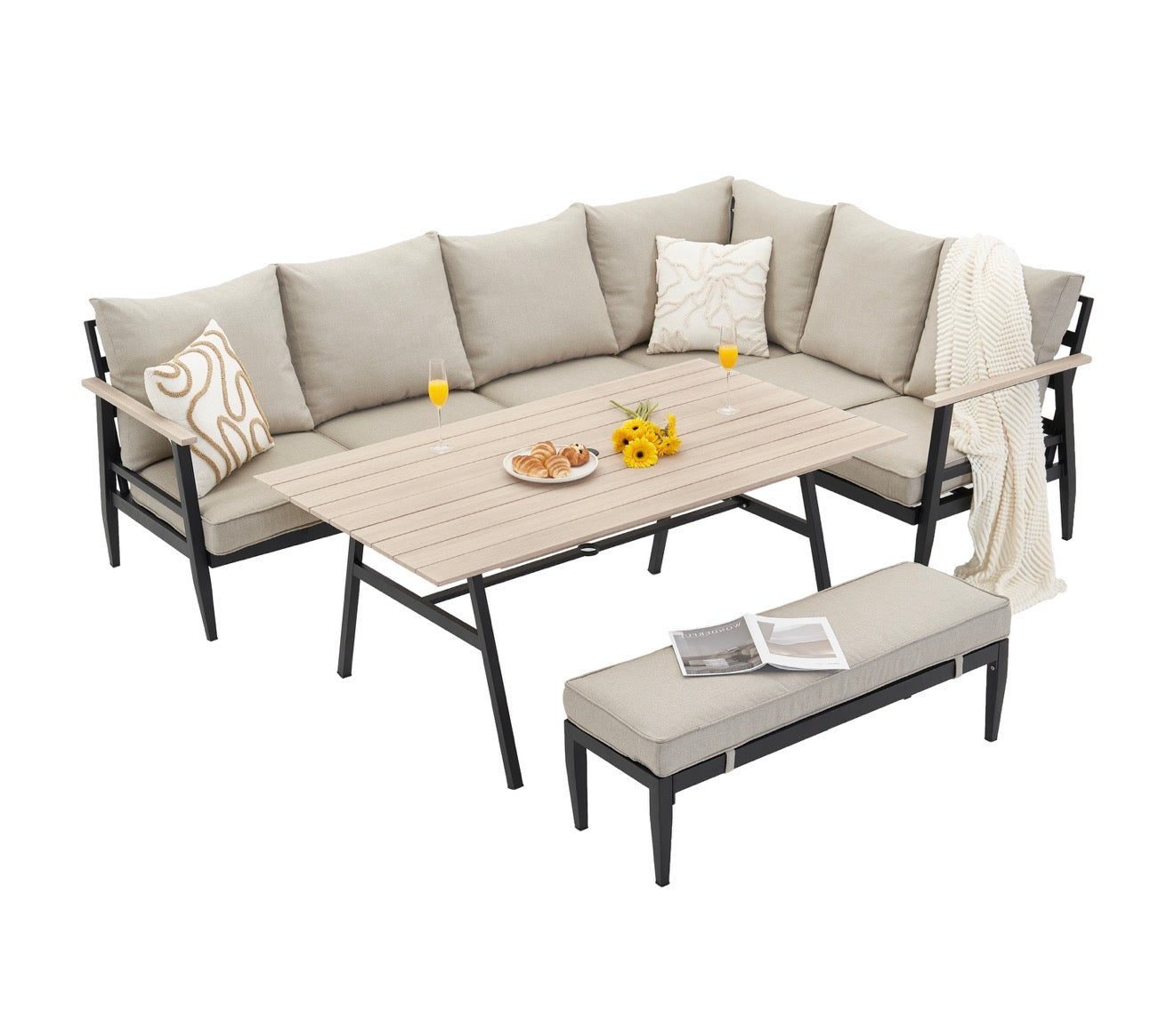 California Aluminium Large Corner Dining Set and Armchair
