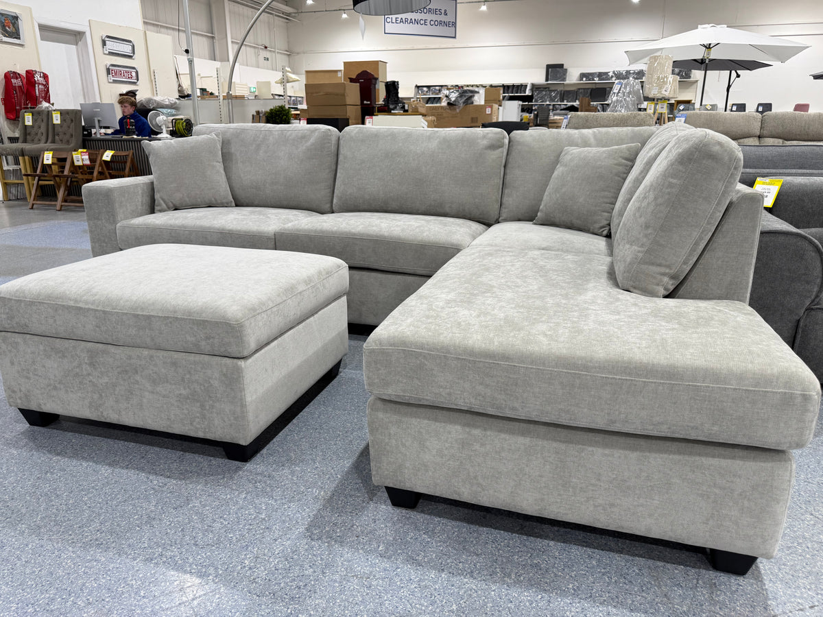 Nimbus Light Grey Corner Sofa & Footstool