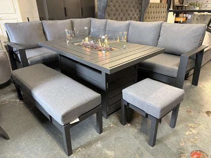 Vegas Grey Aluminium Large Corner Fire Pit Table Set