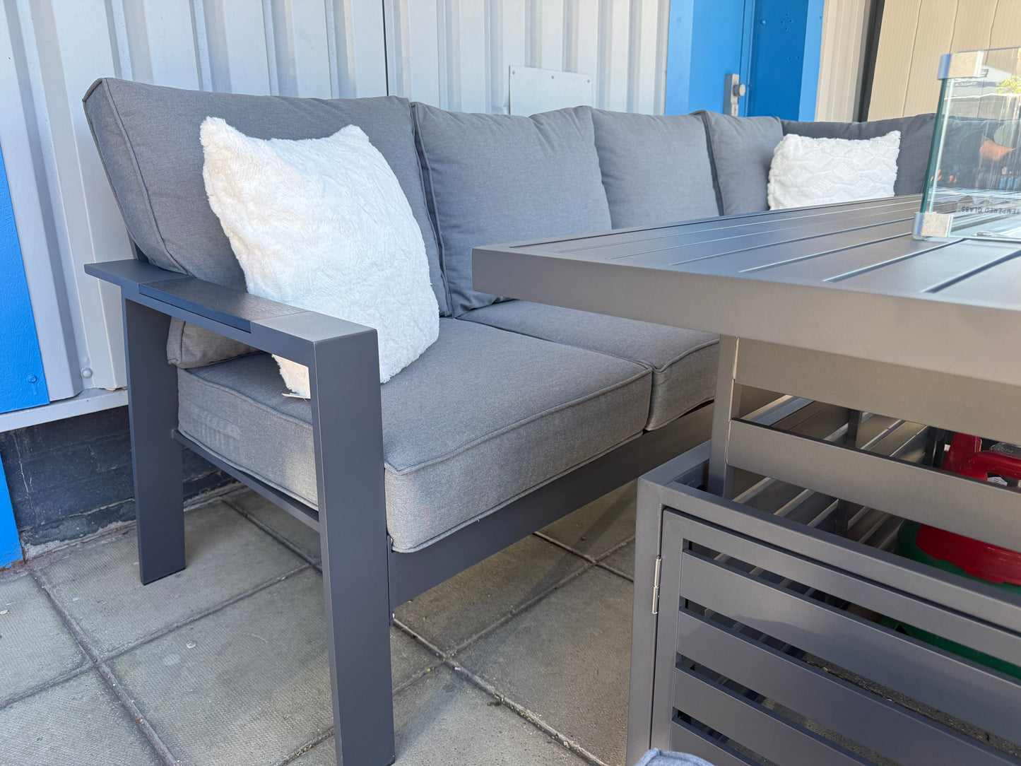 Vegas Aluminium Large Corner Sofa With Rising Firepit & Armchair Set