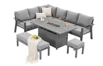 PRE ORDER Vegas Light Grey Aluminium Large Corner Fire Pit Table Set