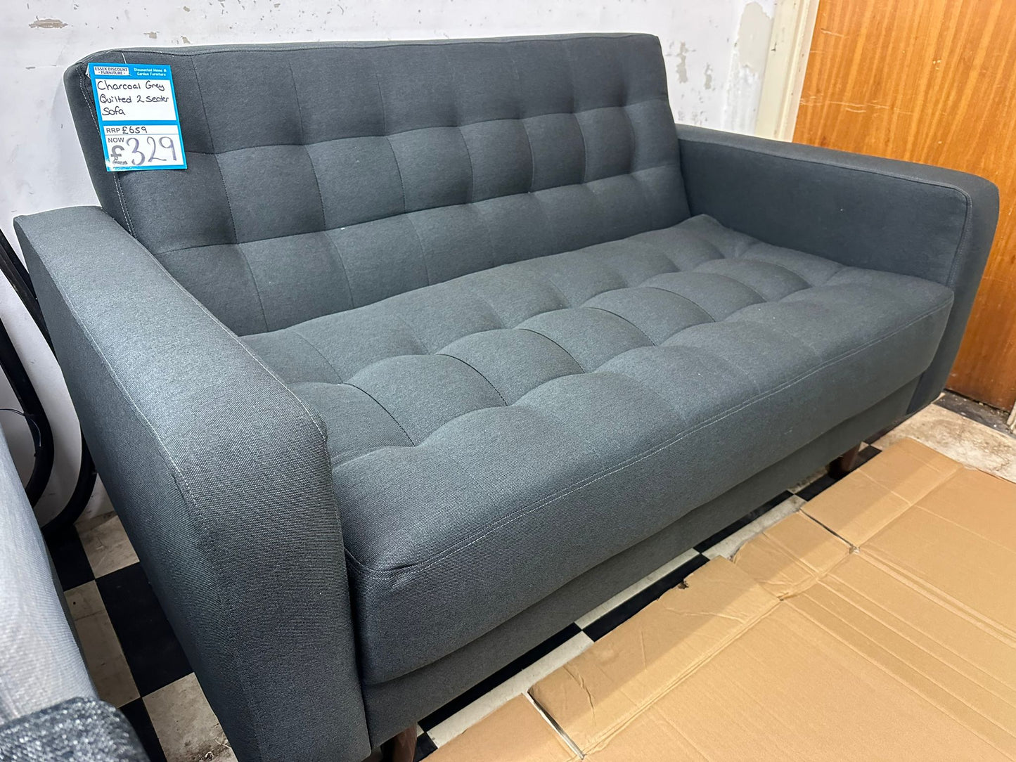 Charcoal Grey Quilted 2 Seater Sofa