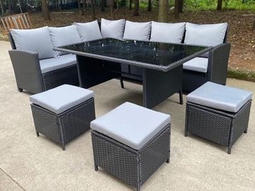 EDF Black Rattan Large Corner Dining Set