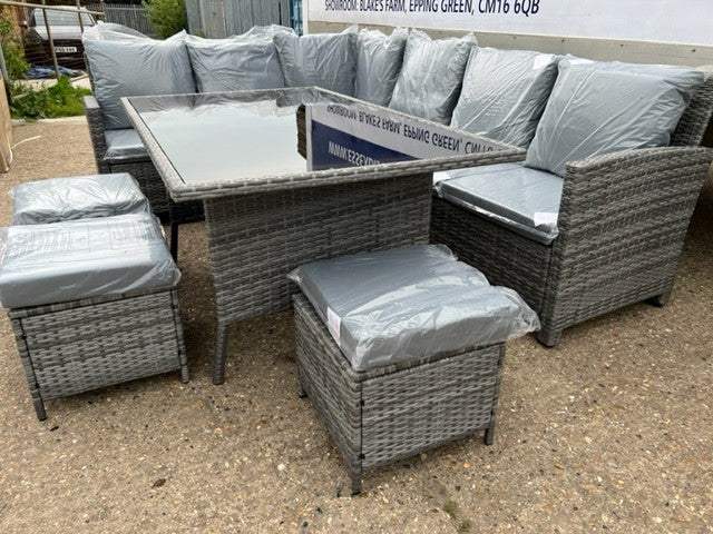 EDF Light Mixed Grey Rattan Large Corner Dining Set