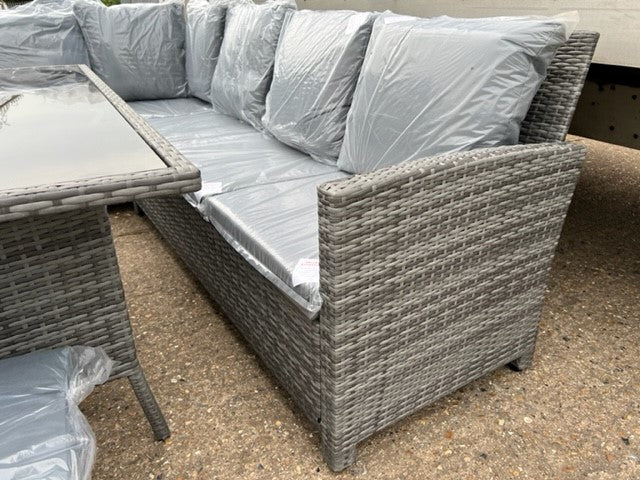 EDF Light Mixed Grey Rattan Large Corner Dining Set