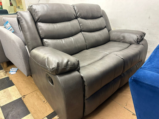 Grey Leather 2 Seater Recliner