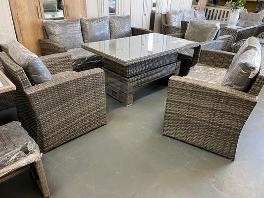 EDF Light Mixed Grey Rattan 7 Seater Sofa Rising Table Set