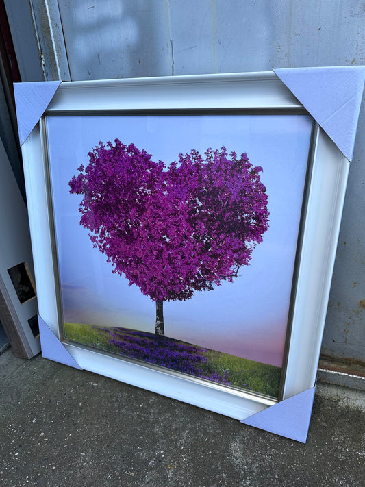 Pink Heart Tree Large Print Picture White Frame