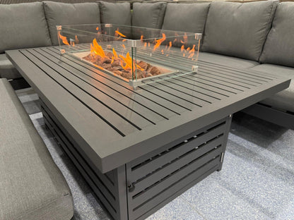 Vegas Aluminium Large Corner Sofa With Rising Firepit Table Set