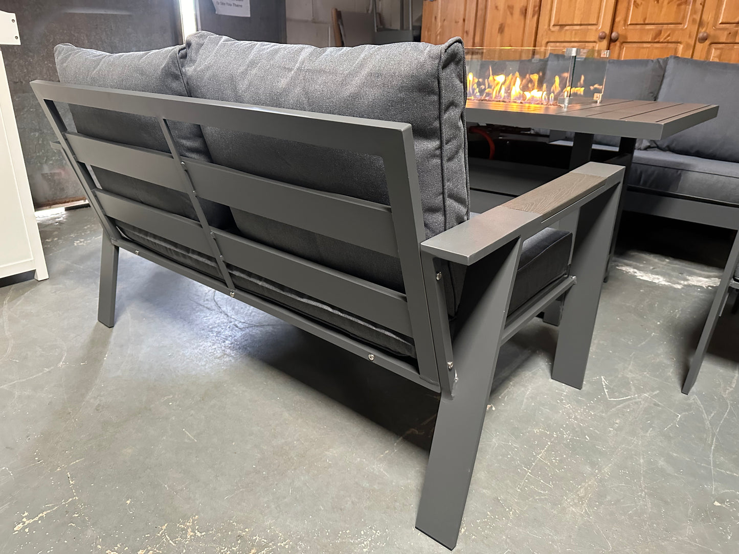 Grey Aluminium 7 Seater Sofa Fire Pit Table Set
