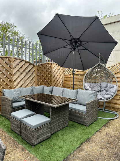 Garden Furniture Bundle Rattan Corner Set, Egg Chair, Parasol