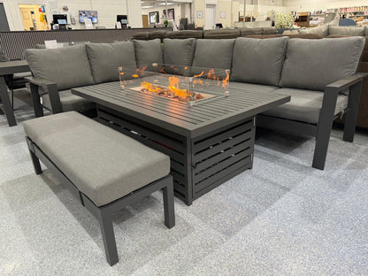 Vegas Aluminium Large Corner Sofa With Rising Firepit Table Set