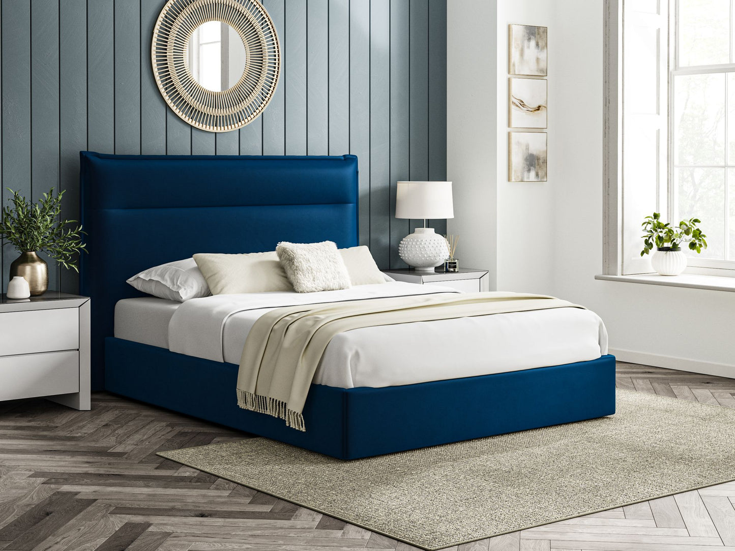 The Bed Collection Royal Blue Velvet Ottoman Bed Frame