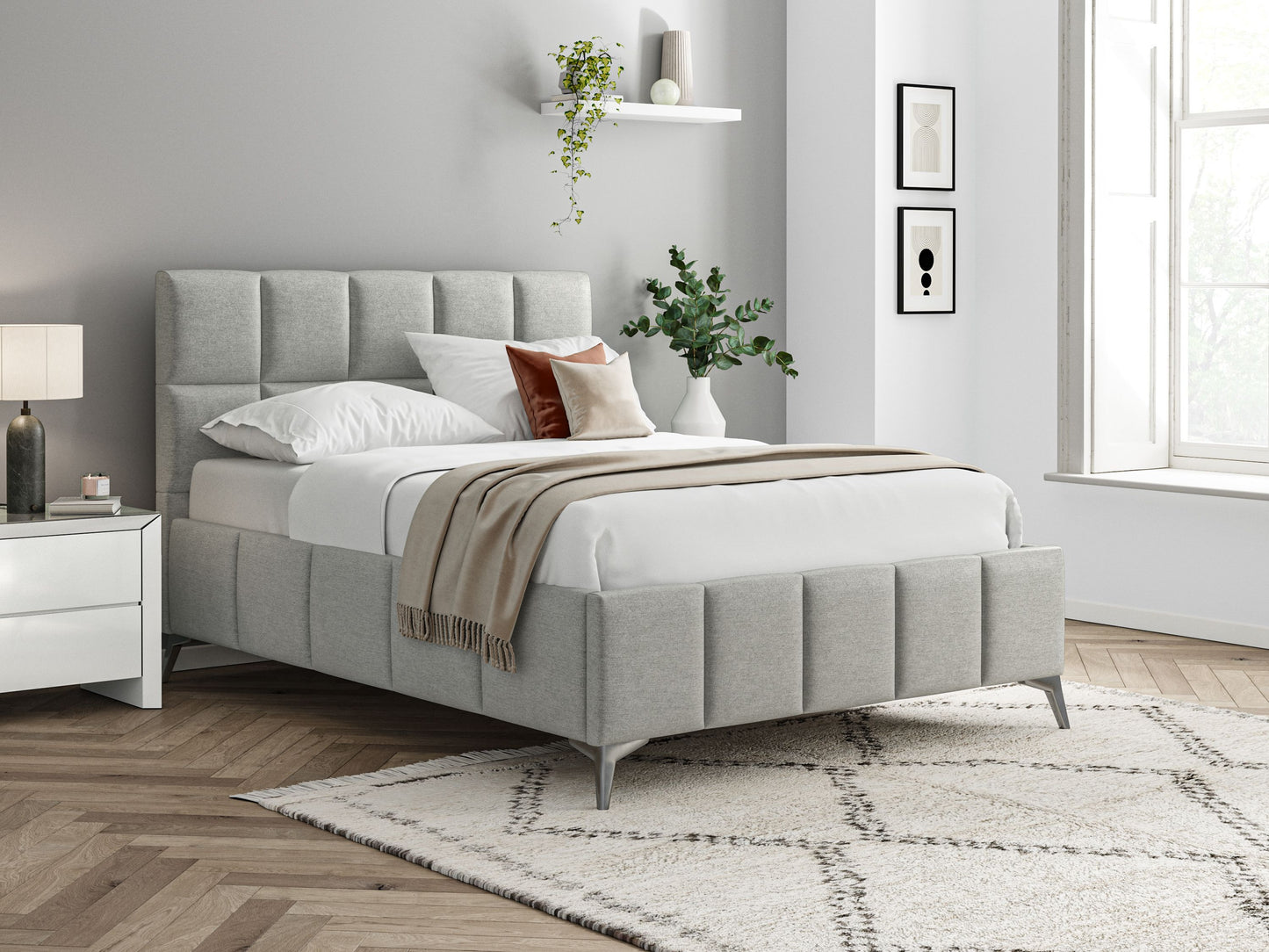 The Bed Collection Cube Grey Linen Bed Frame