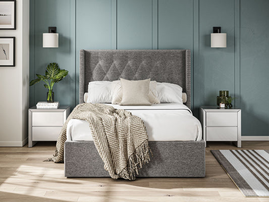 The Bed Collection Sleigh Dark Grey Linen Ottoman Bed Frame