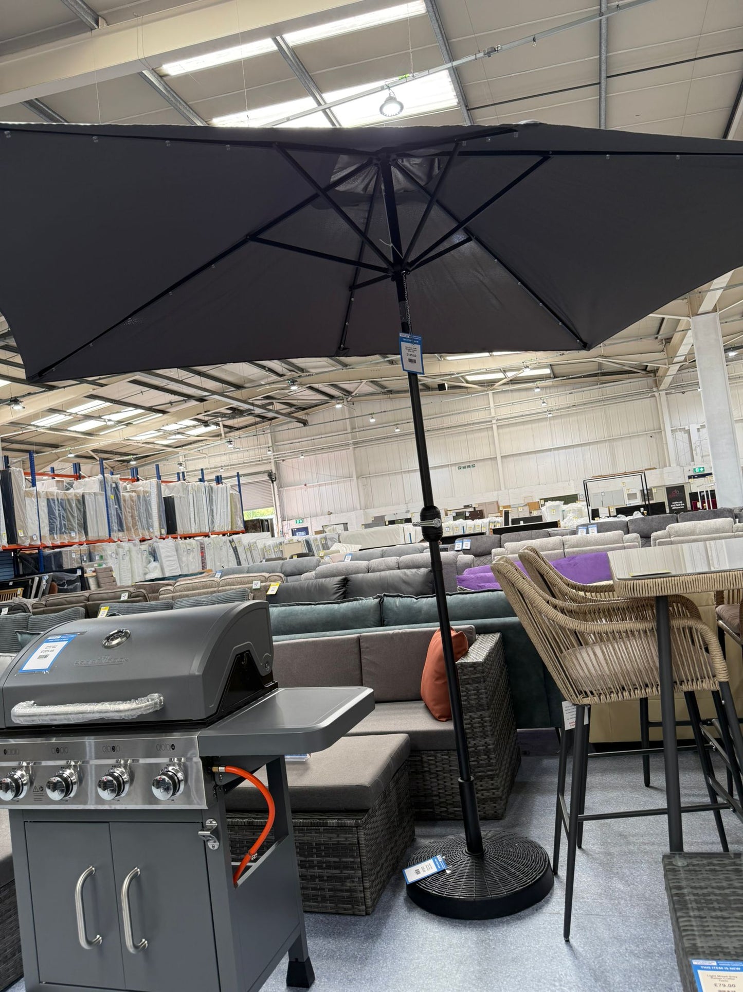Dark Grey 3x2M Straight Parasol With LED's