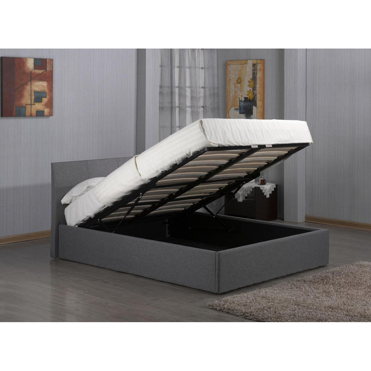 Grey Fabric Ottoman Bed