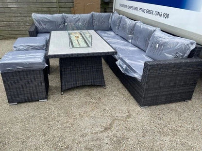 Graphite Grey Rattan Modular Large Corner Fire Pit Table Set