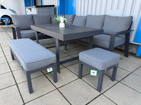 Vegas Grey Aluminium Large Corner Polywood Dining Set