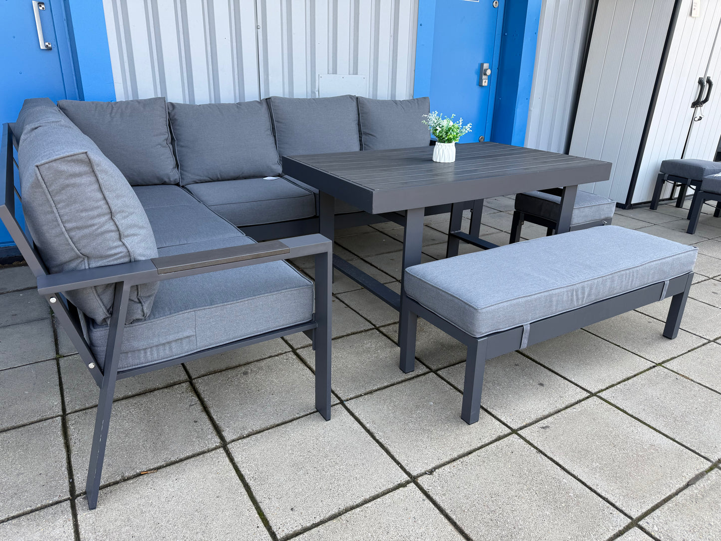 Vegas Grey Aluminium Large Corner Polywood Dining Set