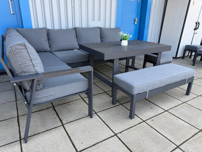 Vegas Grey Aluminium Large Corner Polywood Dining Set
