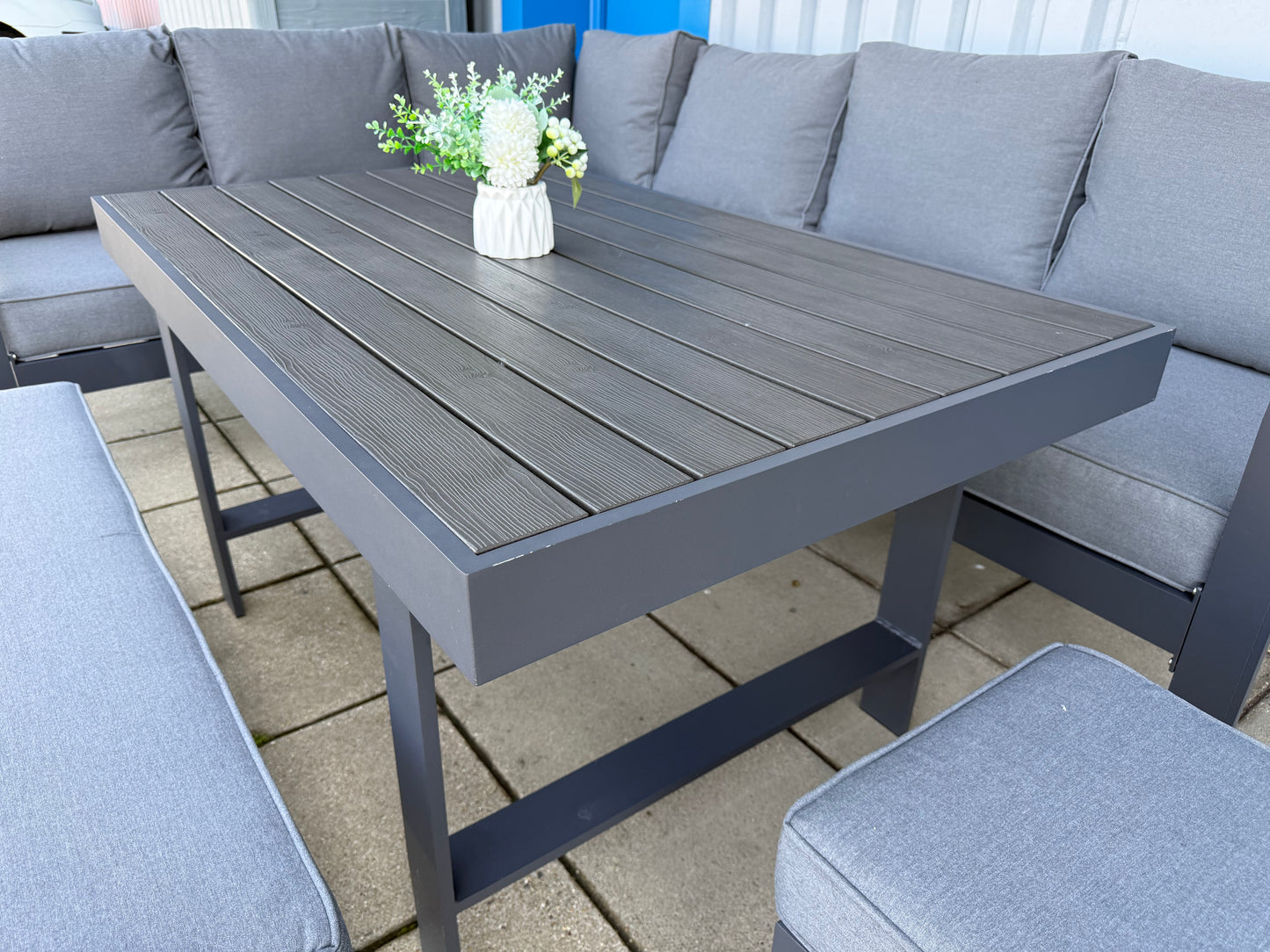 Vegas Grey Aluminium Large Corner Polywood Dining Set