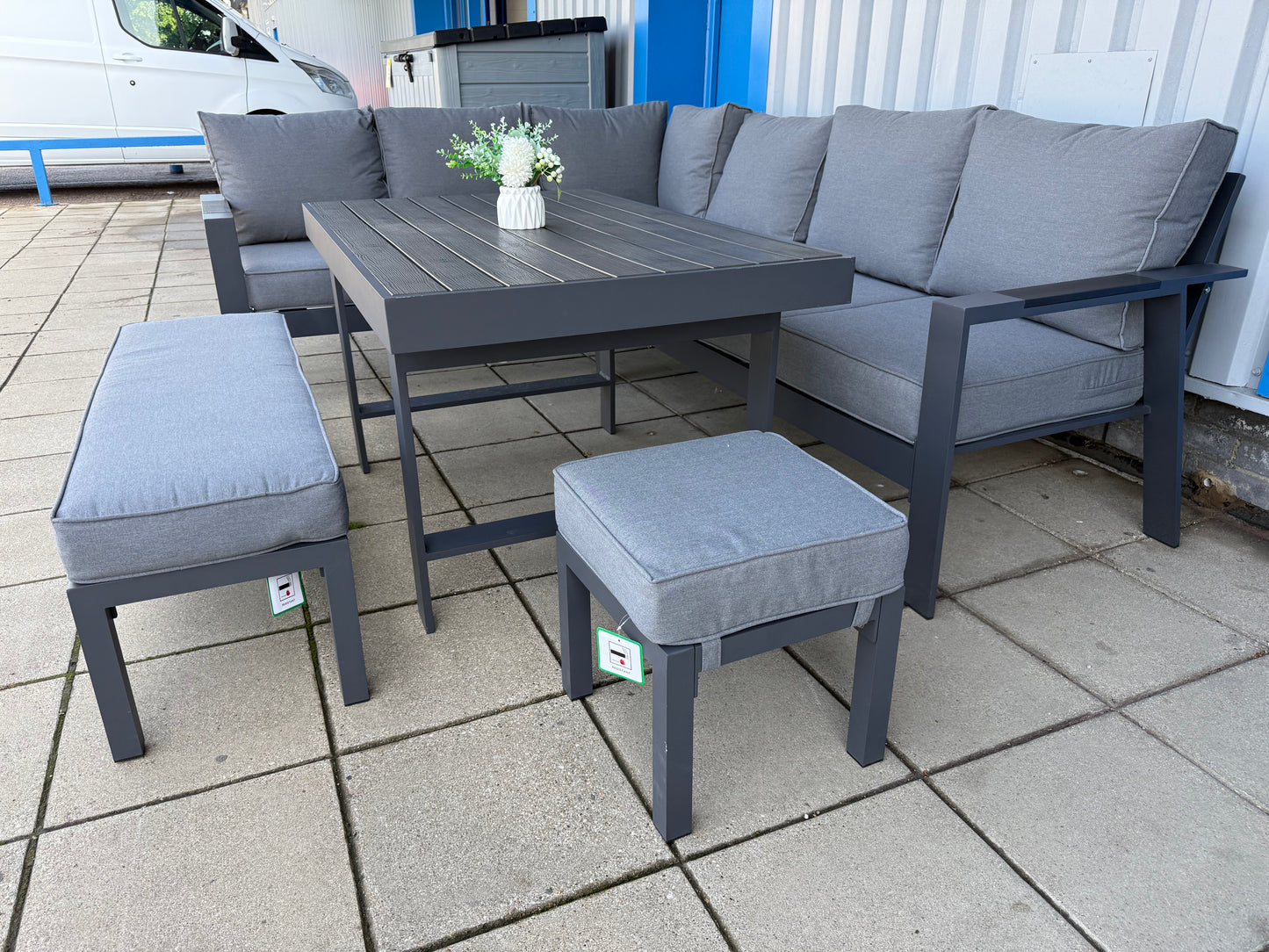 Vegas Grey Aluminium Large Corner Polywood Dining Set