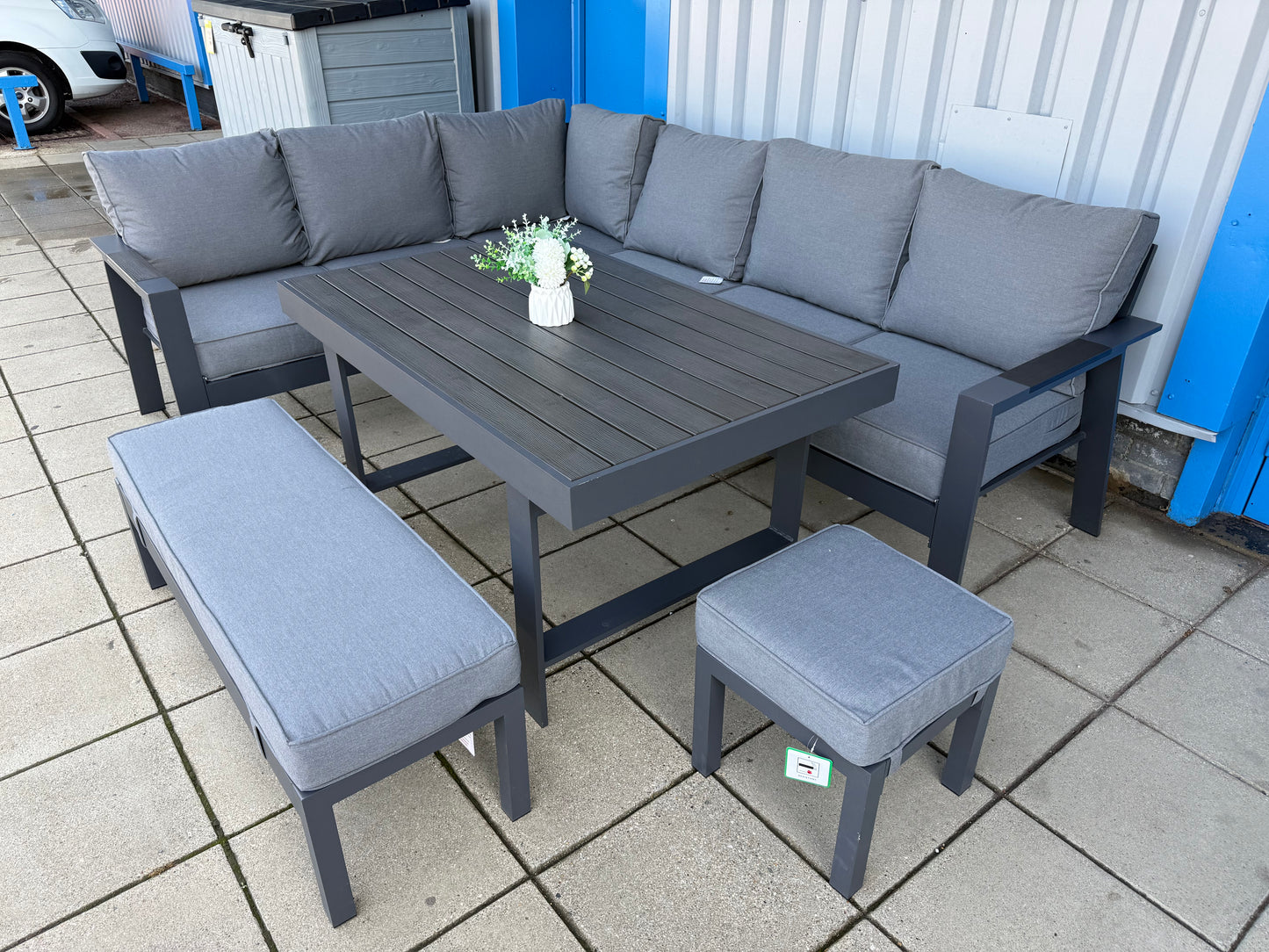 Vegas Grey Aluminium Large Corner Polywood Dining Set