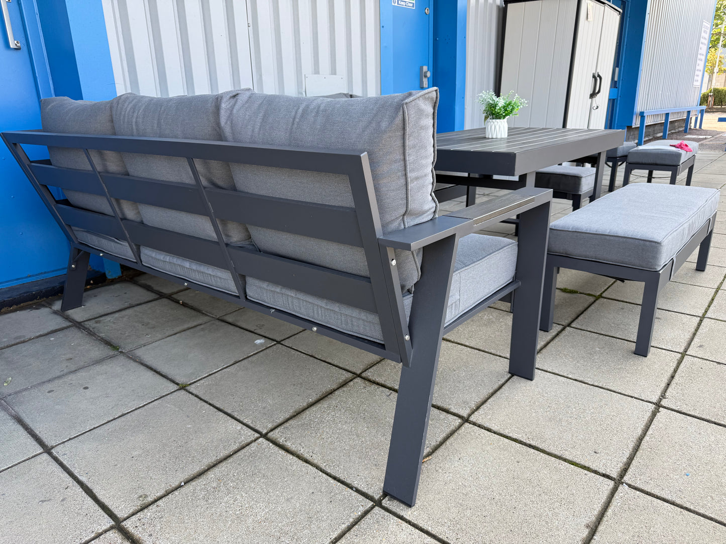 Vegas Grey Aluminium Large Corner Polywood Dining Set