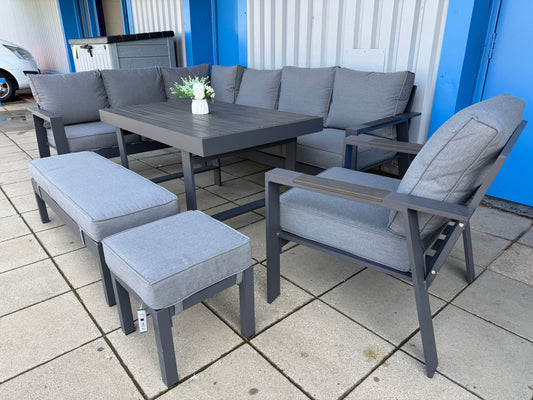 Vegas Grey Aluminium Polywood Table Dining Set + Armchair